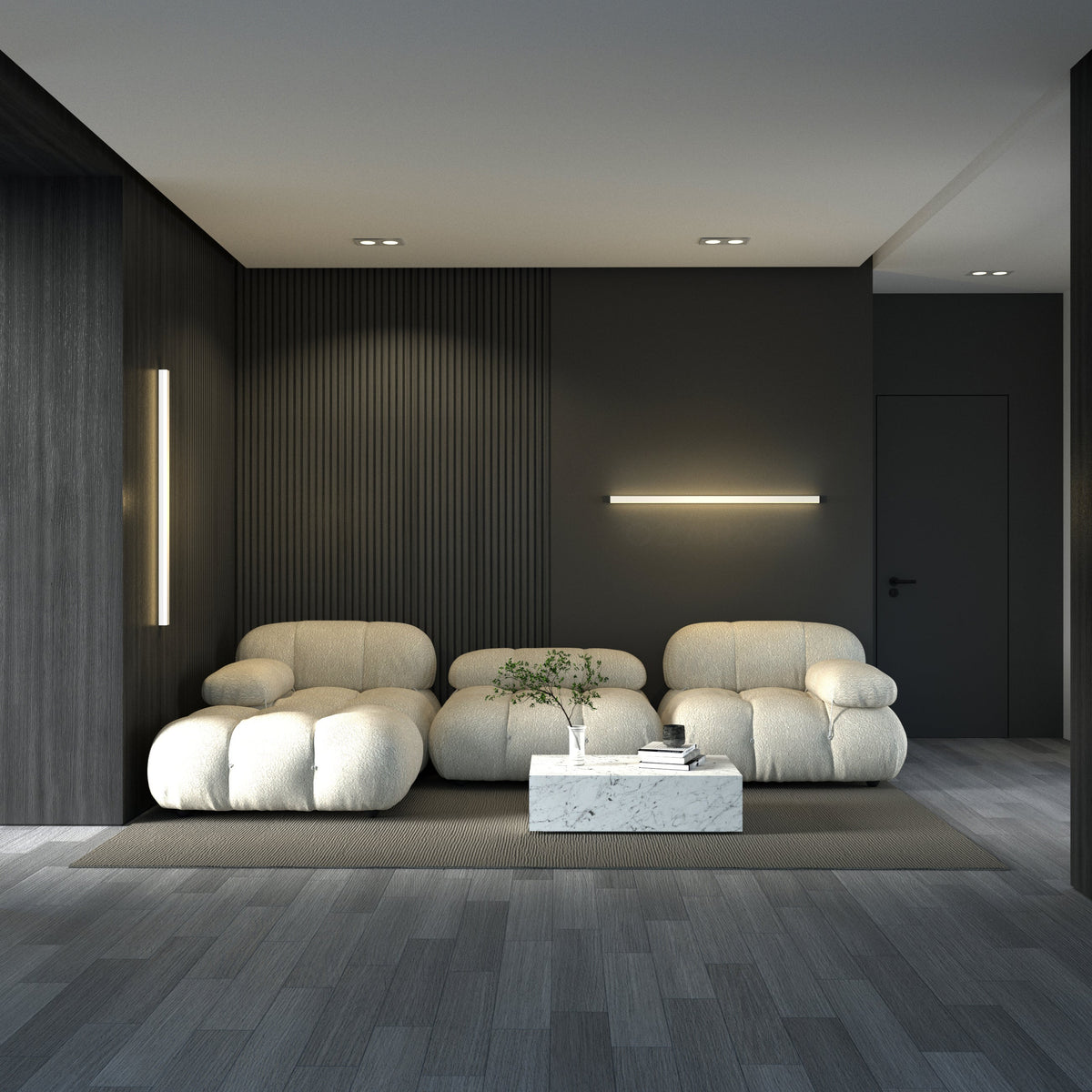 Linear LED Wall Light with Integrated Strip, Black or White