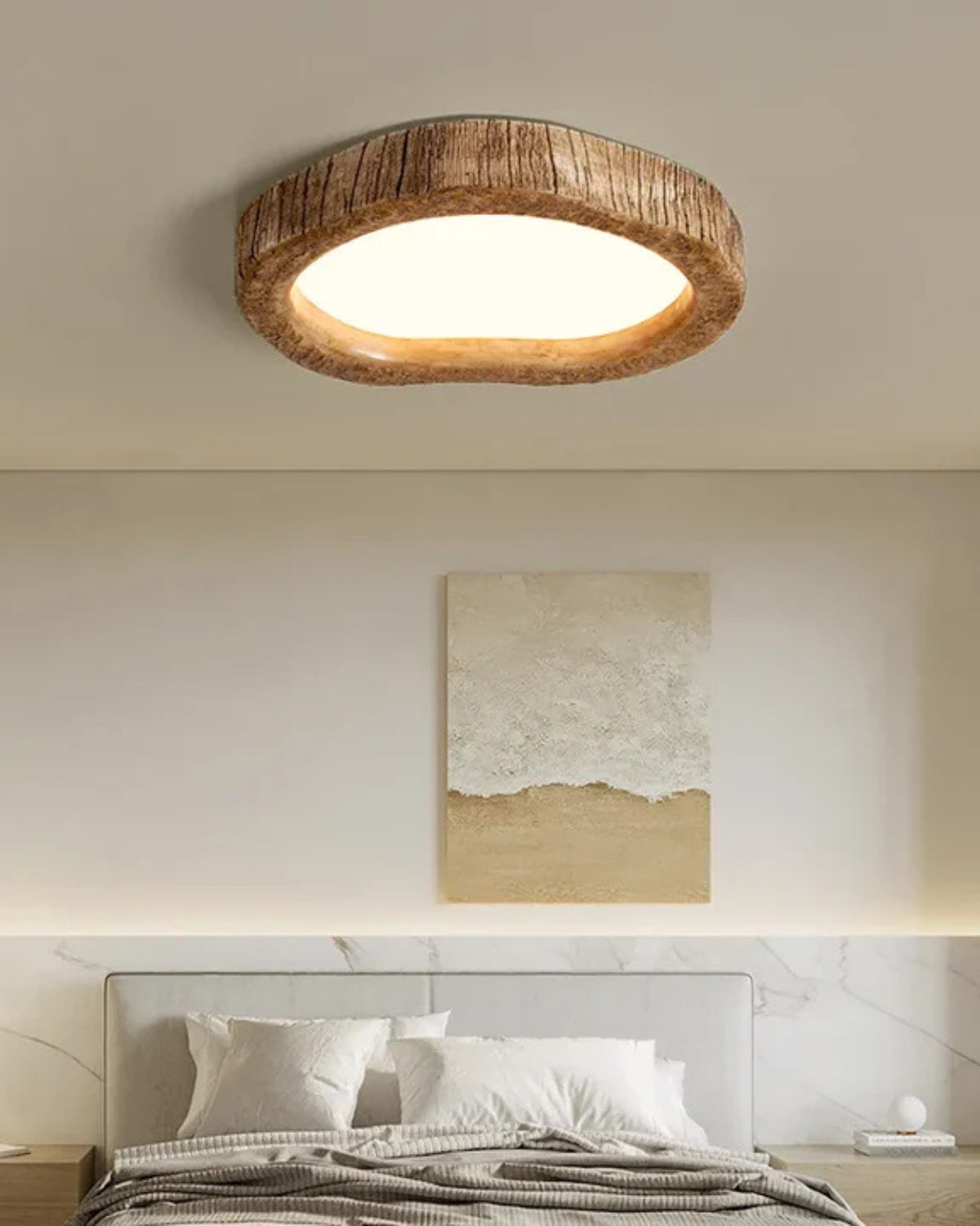 Round Wood-Effect LED Ceiling Light, Low Profile, 3 Sizes