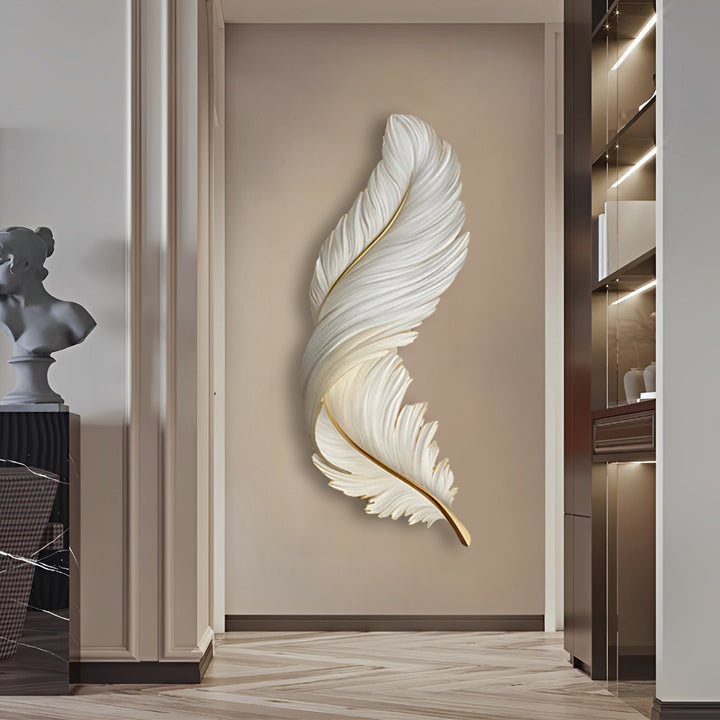 Feather LED Wall Art Light with Hidden Strip and Remote Dimmer