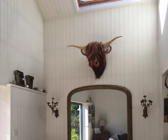 Handmade Wicker Bull Head Wall Sculpture, 63 x 53 cm
