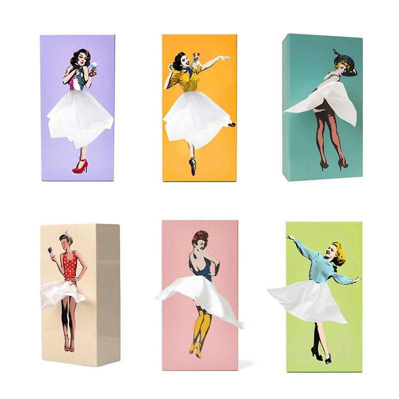 Sculptural Tissue Box with Flying Skirt Figure, 25 x 13 cm