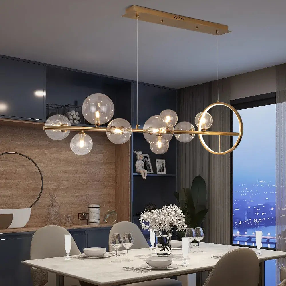 Linear Glass Globe Pendant Light, 7 or 10 Lights, G9 LEDs