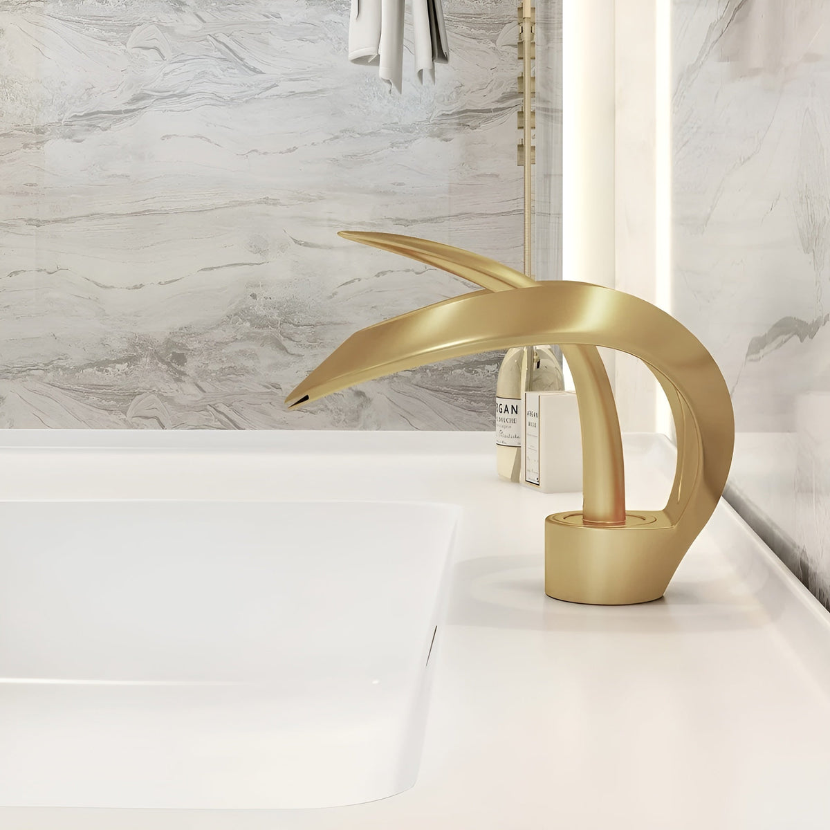 Waterfall Basin Mixer Tap in Brass, Single Lever