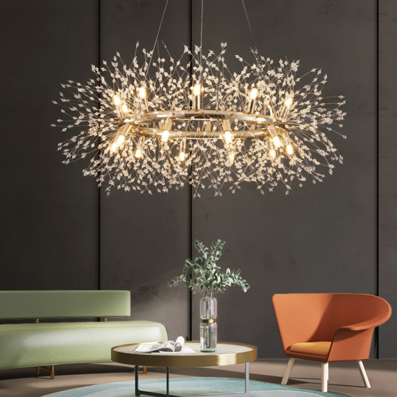 Gold Cut Glass Flower Chandelier with Adjustable Drop, E27