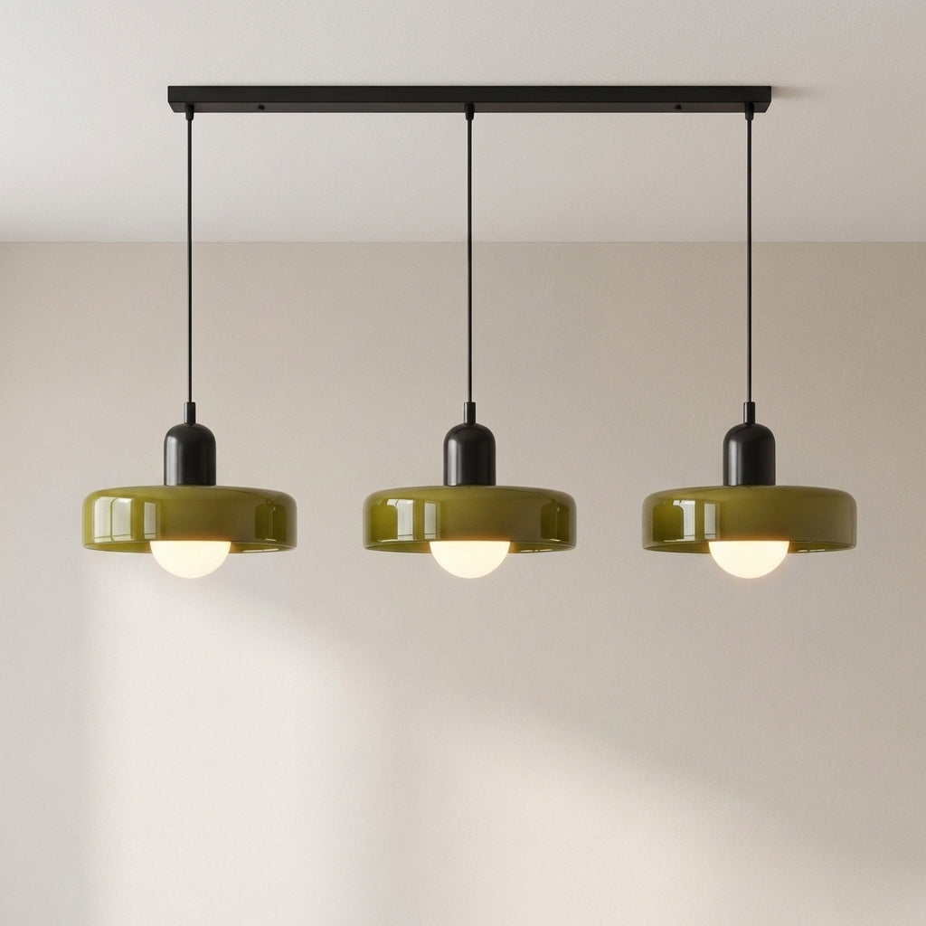 3-Light Coloured Glass Pendant, Geometric Design, 3000K