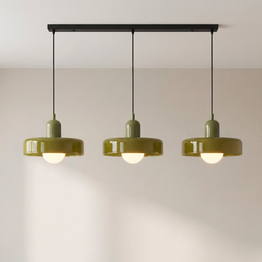 3-Light Coloured Glass Pendant, Geometric Design, 3000K