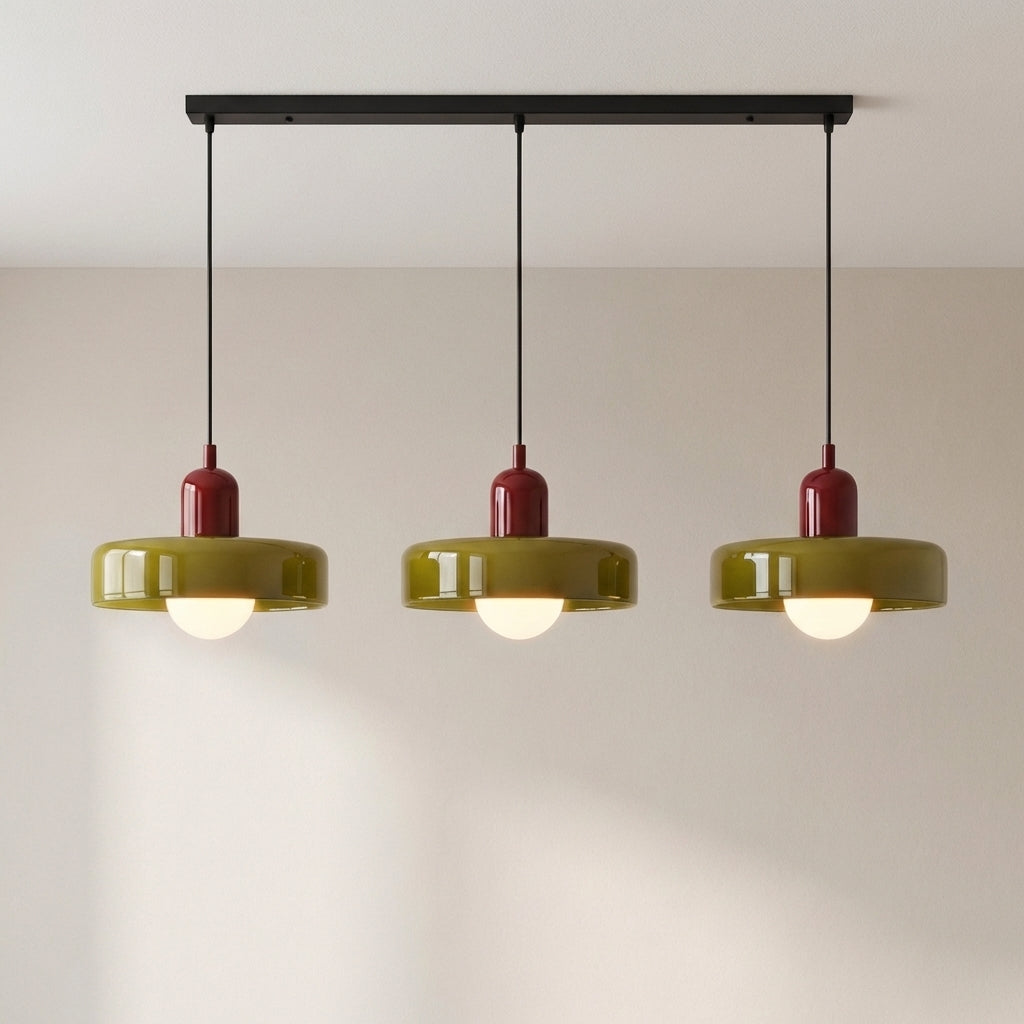 3-Light Coloured Glass Pendant, Geometric Design, 3000K