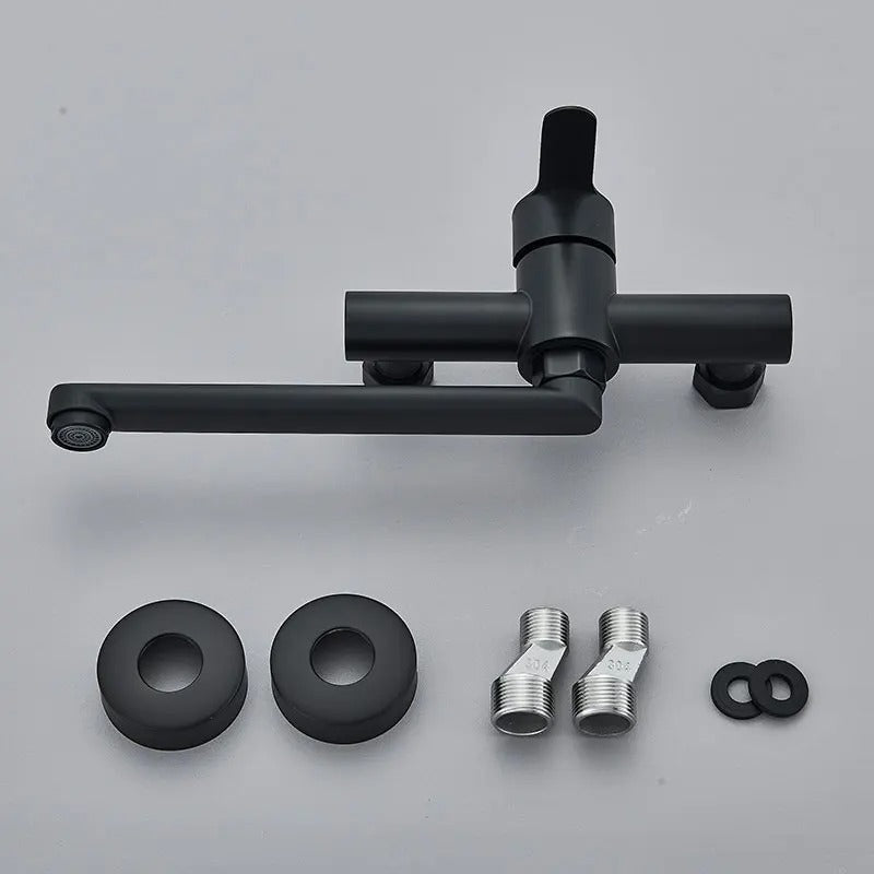 Wall Mounted Tap with Twin Handles and 360 Swivel Spout