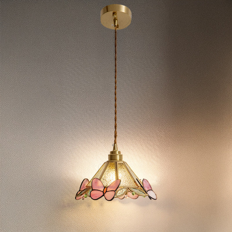 Butterfly Glass Cone Pendant Light, Art Deco Style in Three Finishes