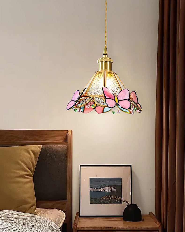 Butterfly Glass Cone Pendant Light, Art Deco Style in Three Finishes