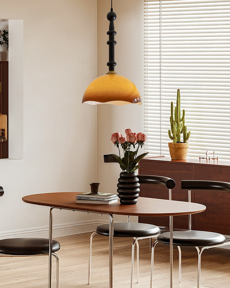 Glass Dome Pendant Light with Wood Frame, Vintage Style