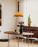 Glass Dome Pendant Light with Wood Frame, Vintage Style