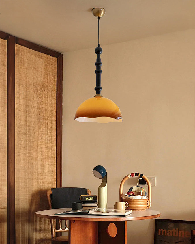Glass Dome Pendant Light with Wood Frame, Vintage Style