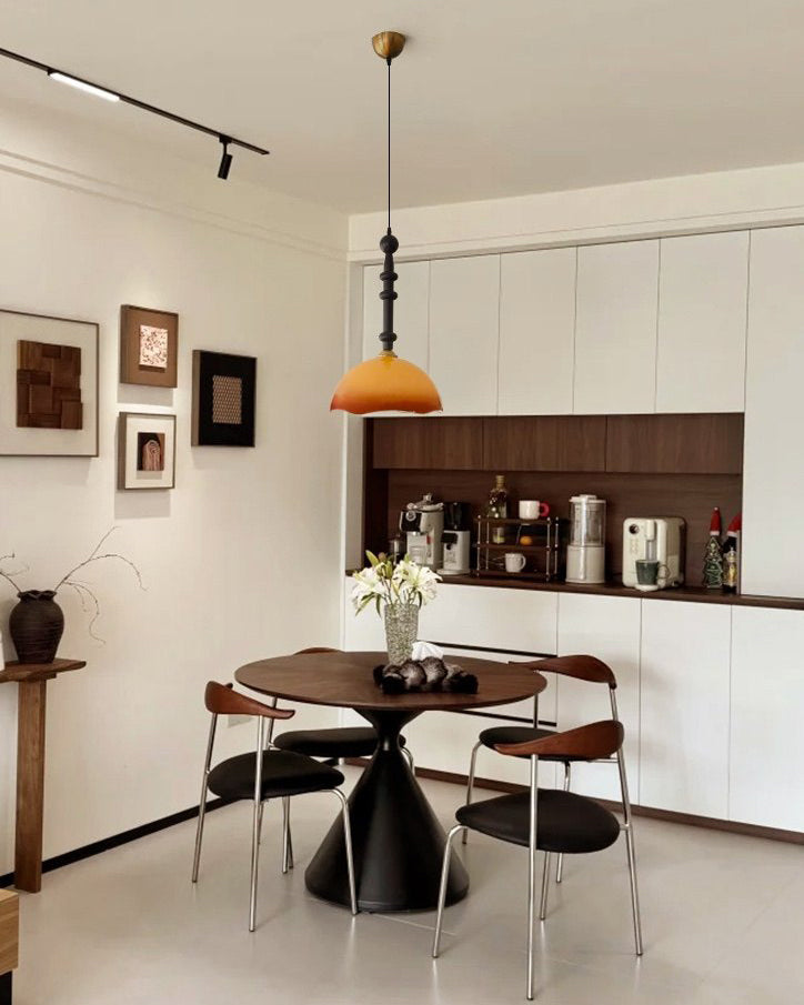 Glass Dome Pendant Light with Wood Frame, Vintage Style