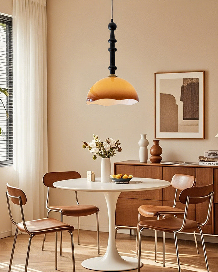 Glass Dome Pendant Light with Wood Frame, Vintage Style