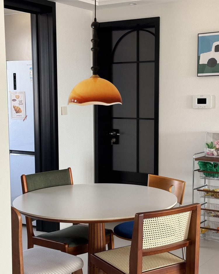 Glass Dome Pendant Light with Wood Frame, Vintage Style