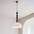 Glass Dome Pendant Light with Wood Frame, Vintage Style