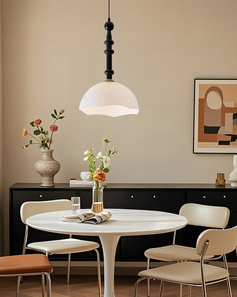 Glass Dome Pendant Light with Wood Frame, Vintage Style