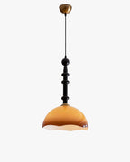 Glass Dome Pendant Light with Wood Frame, Vintage Style