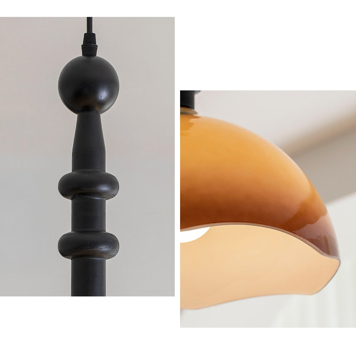 Glass Dome Pendant Light with Wood Frame, Vintage Style