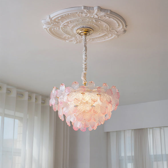 Art Deco Glass Flower Pendant Light with Petal Shades, Three Colours