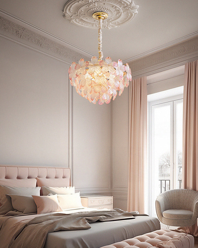 Art Deco Glass Flower Pendant Light with Petal Shades, Three Colours