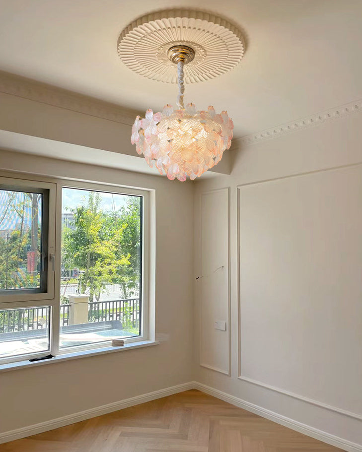 Art Deco Glass Flower Pendant Light with Petal Shades, Three Colours