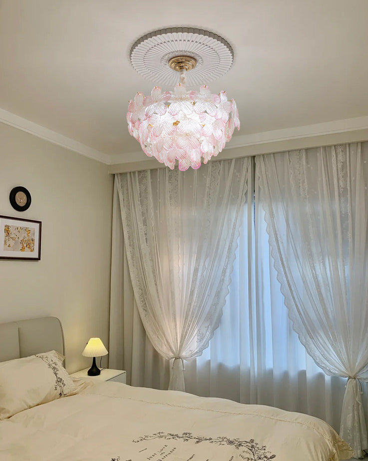 Art Deco Glass Flower Pendant Light with Petal Shades, Three Colours