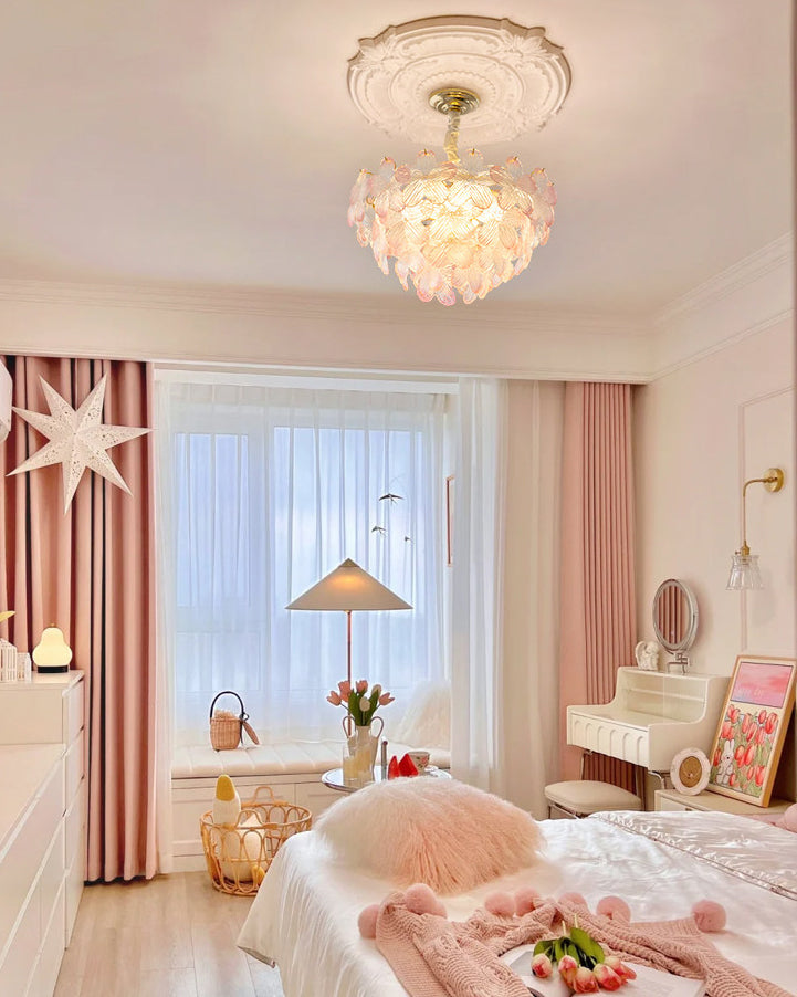Art Deco Glass Flower Pendant Light with Petal Shades, Three Colours