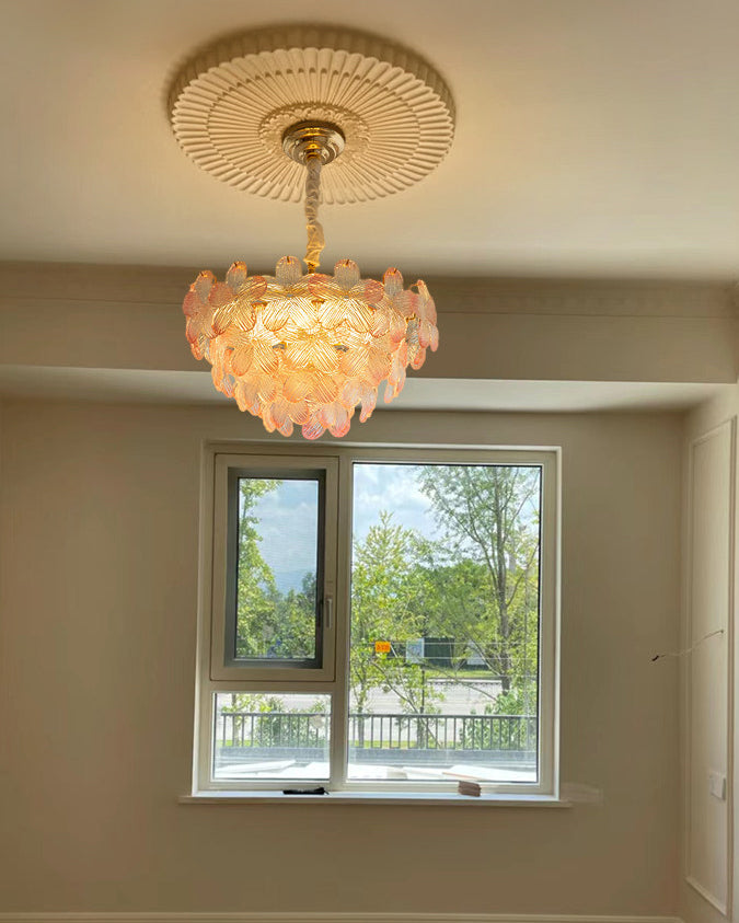 Art Deco Glass Flower Pendant Light with Petal Shades, Three Colours