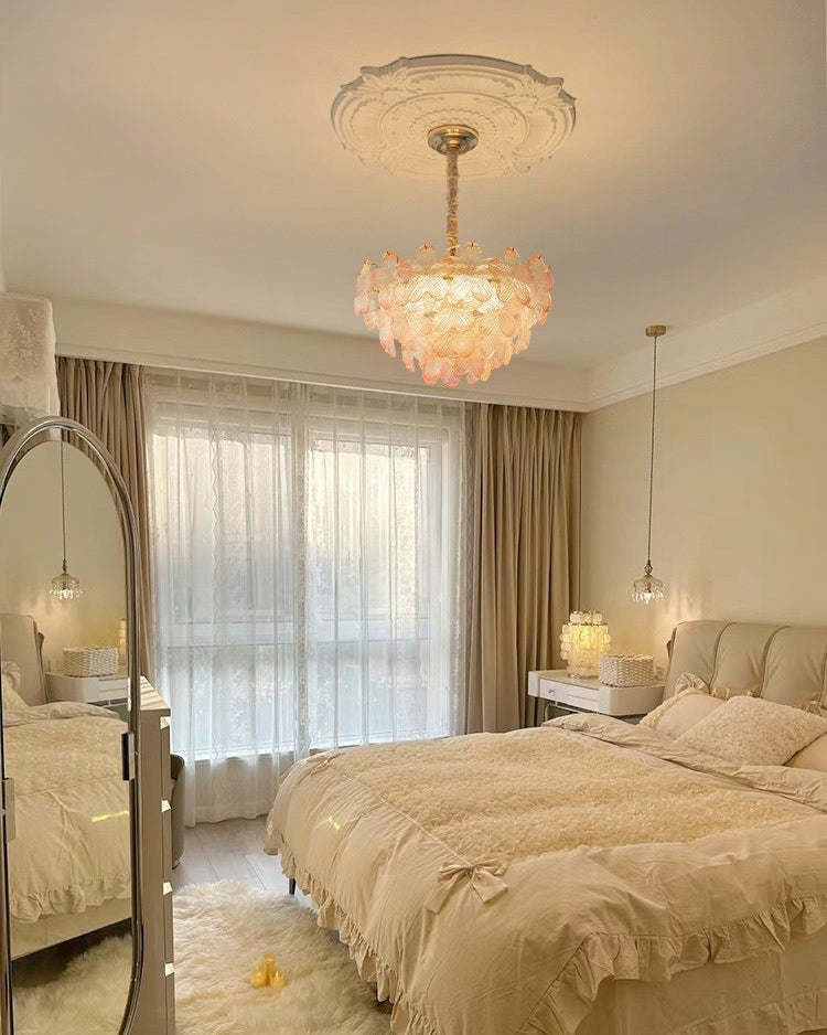 Art Deco Glass Flower Pendant Light with Petal Shades, Three Colours