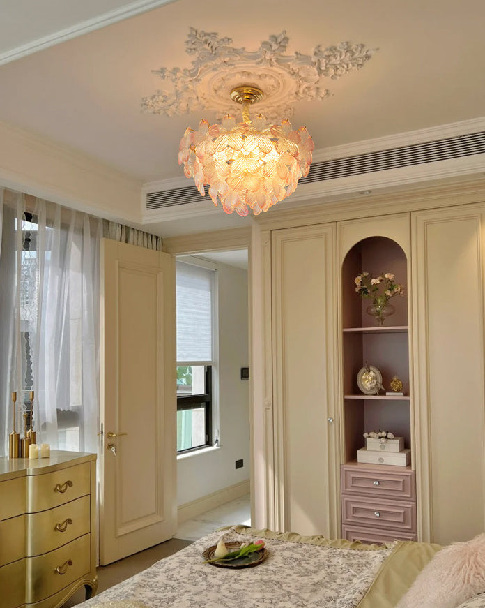 Art Deco Glass Flower Pendant Light with Petal Shades, Three Colours