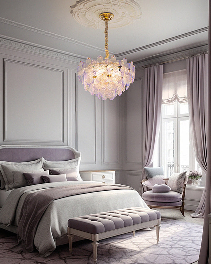 Art Deco Glass Flower Pendant Light with Petal Shades, Three Colours