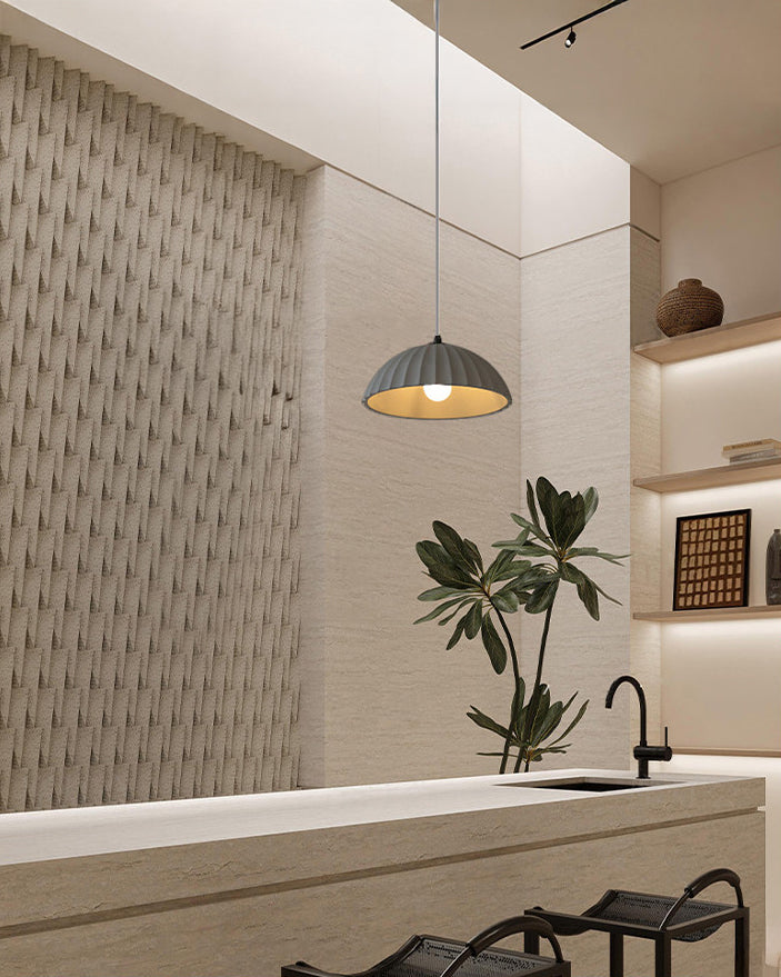 Plaster Dome Pendant Light in White or Grey, Minimalist Design