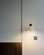 Cone Pendant Light with Wood and Metal Accents, Scandi Bedside Design