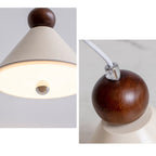 Cone Pendant Light with Wood and Metal Accents, Scandi Bedside Design