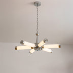Chrome Starburst Tube Chandelier, 6-Light Dimmable with Remote
