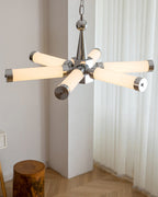 Chrome Starburst Tube Chandelier, 6-Light Dimmable with Remote