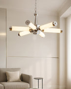 Chrome Starburst Tube Chandelier, 6-Light Dimmable with Remote