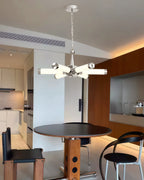 Chrome Starburst Tube Chandelier, 6-Light Dimmable with Remote