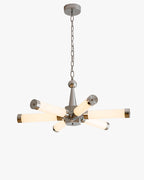 Chrome Starburst Tube Chandelier, 6-Light Dimmable with Remote