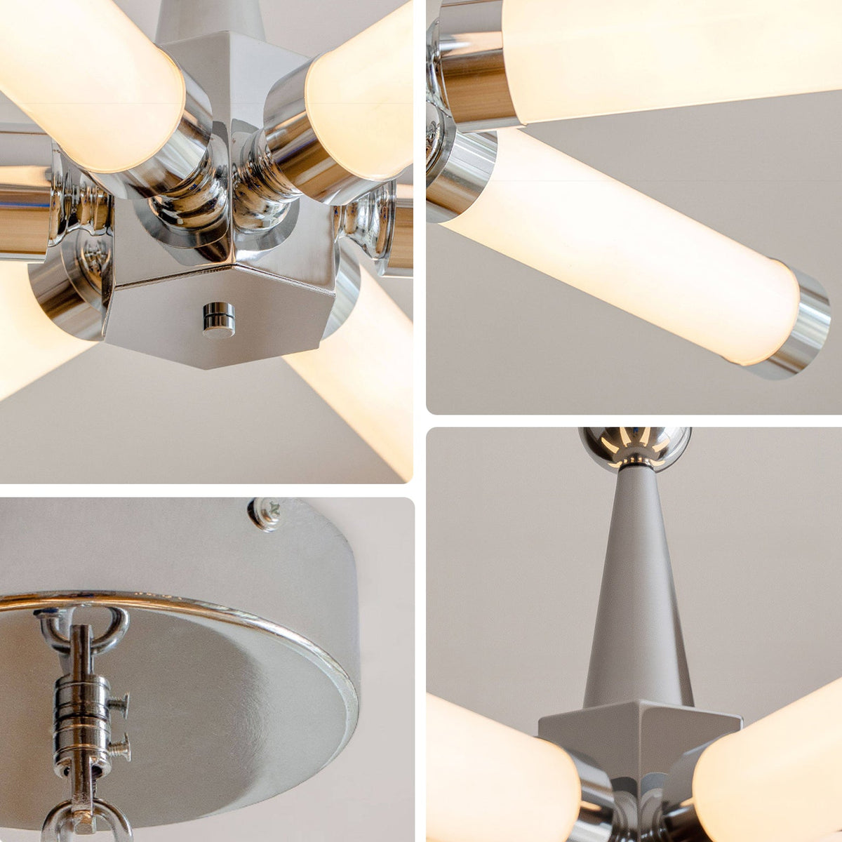 Chrome Starburst Tube Chandelier, 6-Light Dimmable with Remote