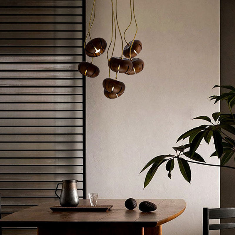 Wooden Cluster Chandelier with Multiple Lights, Warm White