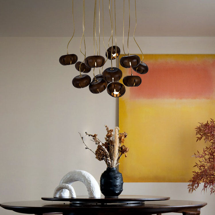 Wooden Cluster Chandelier with Multiple Lights, Warm White