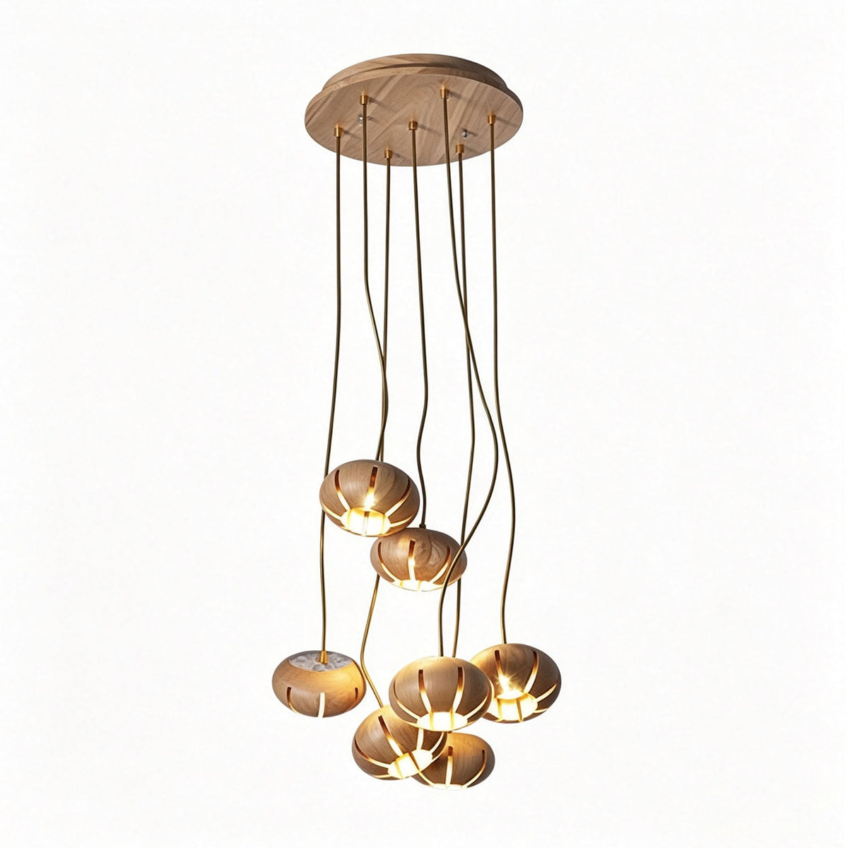 Wooden Cluster Chandelier with Multiple Lights, Warm White