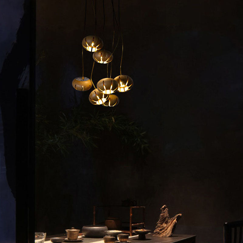 Wooden Cluster Chandelier with Multiple Lights, Warm White