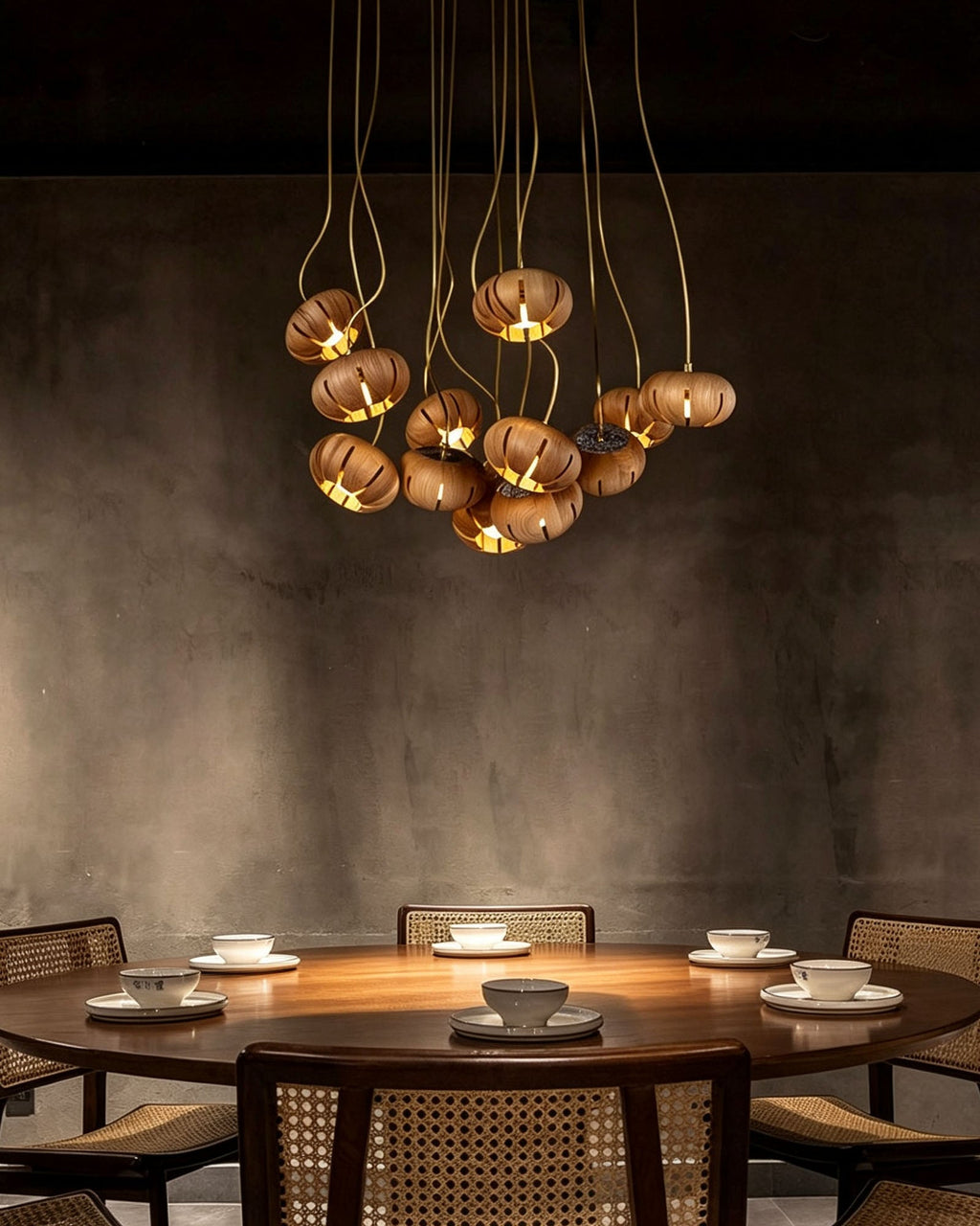 Wooden Cluster Chandelier with Multiple Lights, Warm White