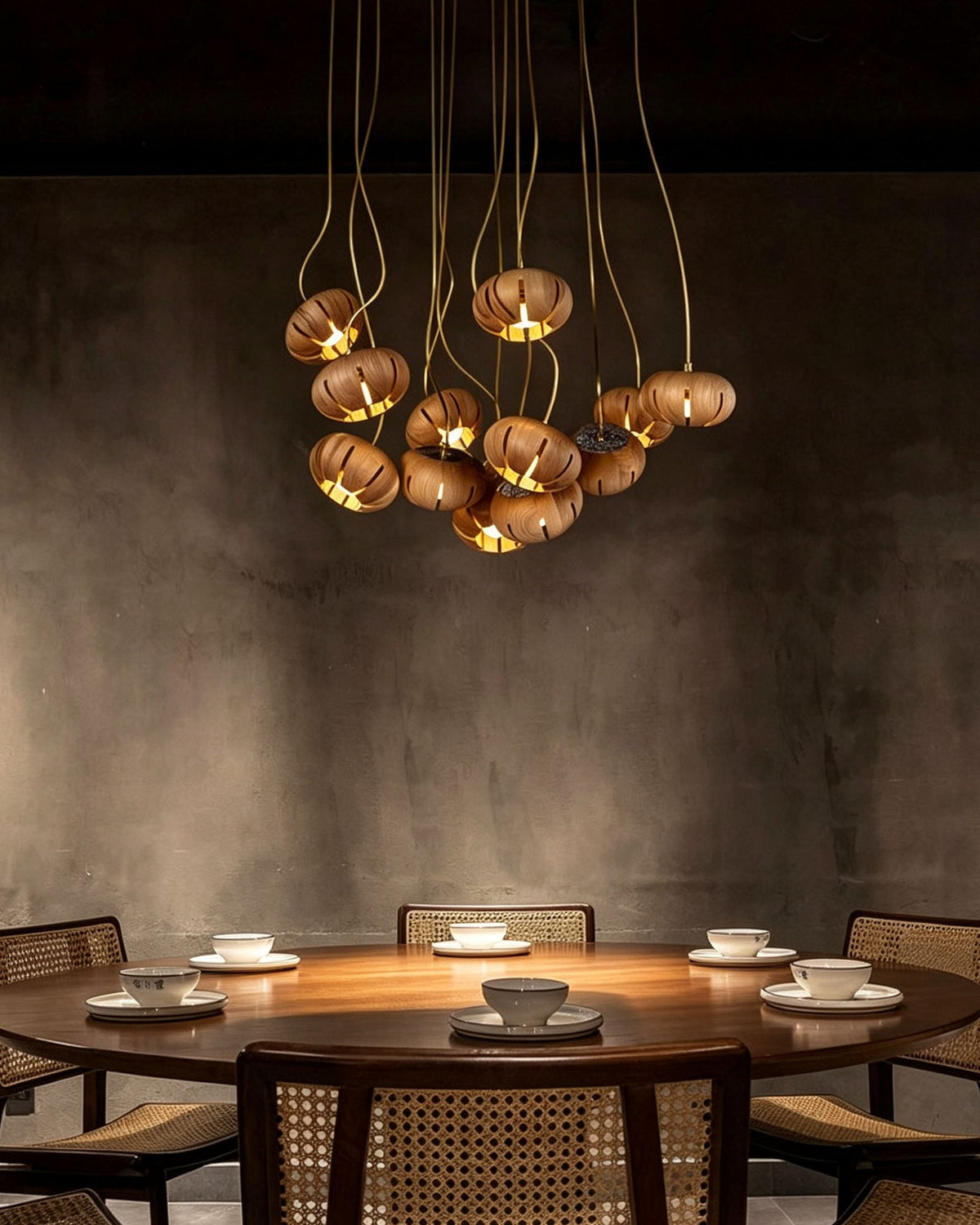 Wooden Cluster Chandelier with Multiple Lights, Warm White
