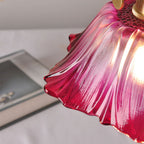 Ribbed Glass Flower Pendant Light with Gold-Tone Fitting