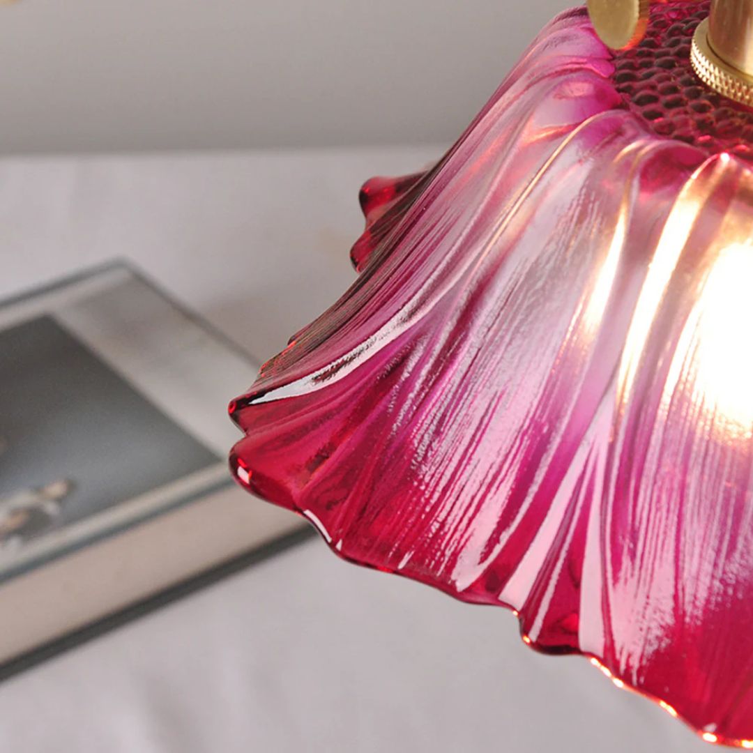 Ribbed Glass Flower Pendant Light with Gold-Tone Fitting